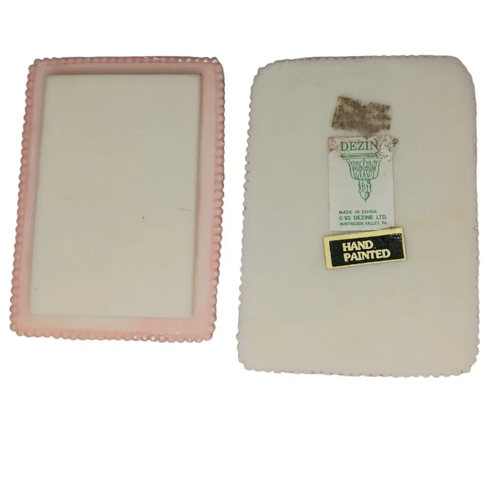 Dezine Pink Rose Pearl Ceramic Trinket Jewelry Box Vintage